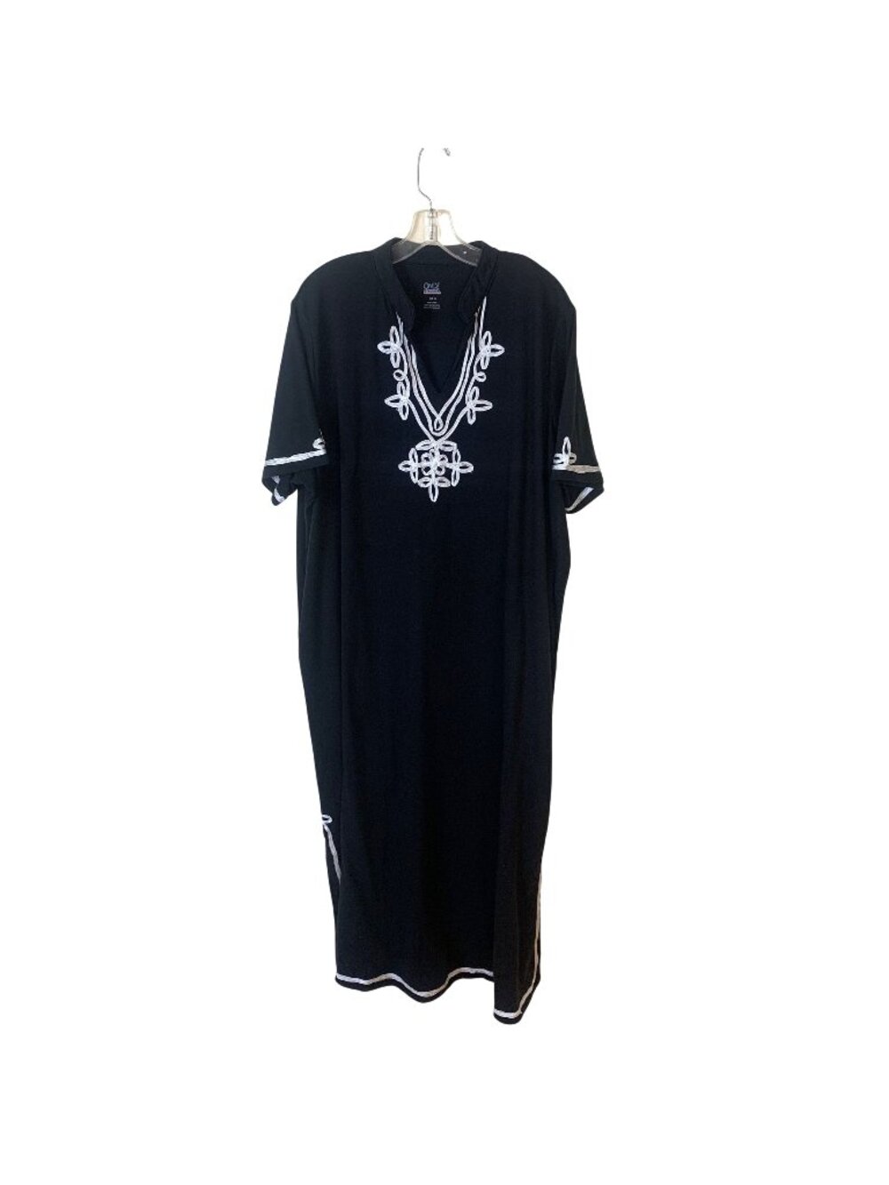 Only Necessities Black MuMu Dress 2X Embroidered Accents Short Sleeve Pockets